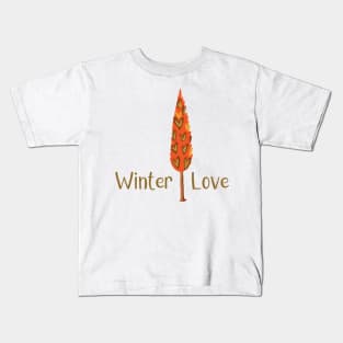 Winter Love - Orange Brown Tree Illustration GC-106-03 Kids T-Shirt